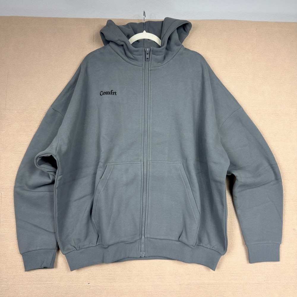 Comfrt Unisex Cloud Full Zip Hoodie Wolf Gray Oversized Fleece Sweatshirt L